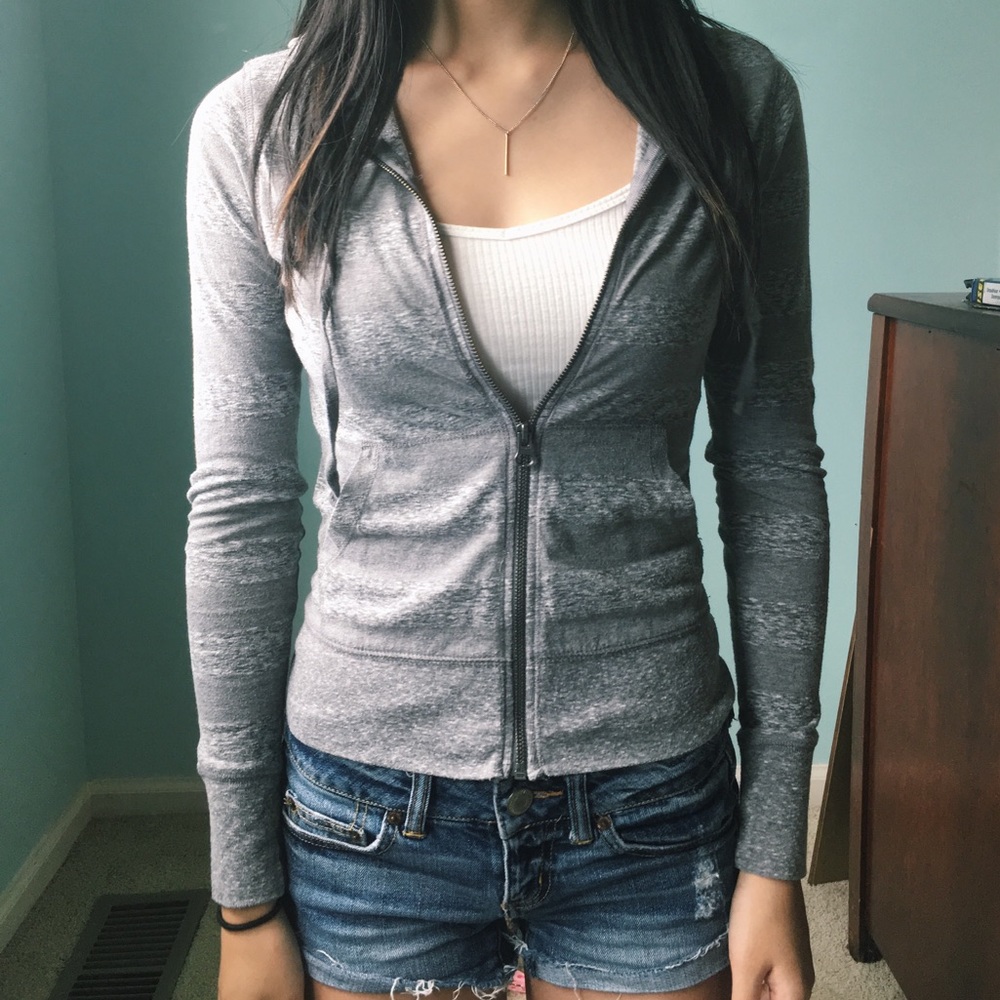 Grey Marble Striped Zip-Up Hoodie